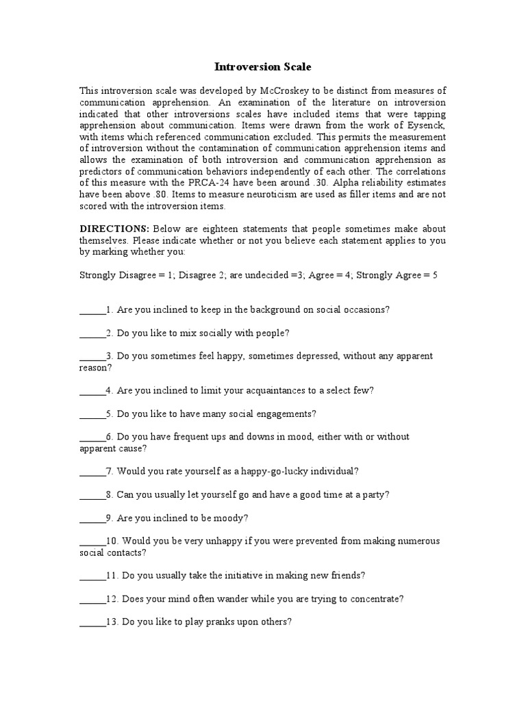 Introversion - Extroversion Scale | PDF | Extraversion And Introversion ...