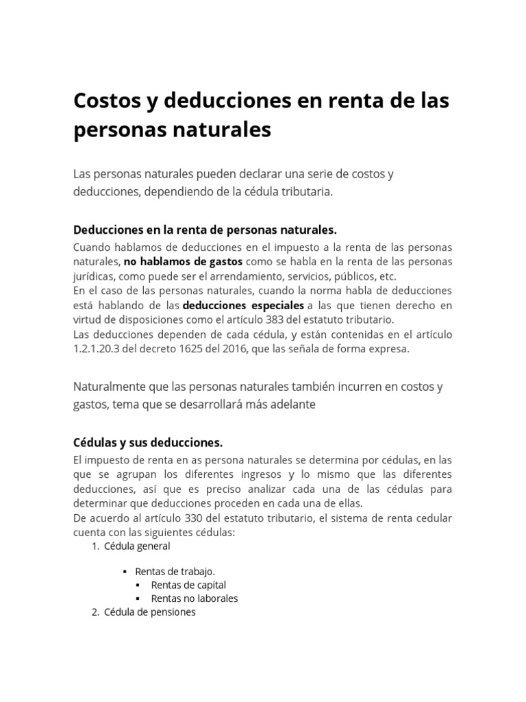 Deducciones y Costos en Renta 2024 | PDF | Impuesto sobre la renta ...