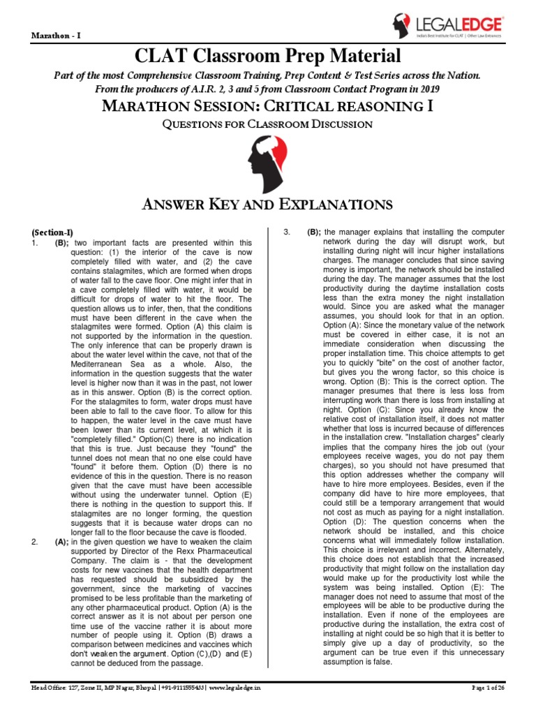 CLAT Critical Reasoning Prep Material | PDF | Argument | Reason