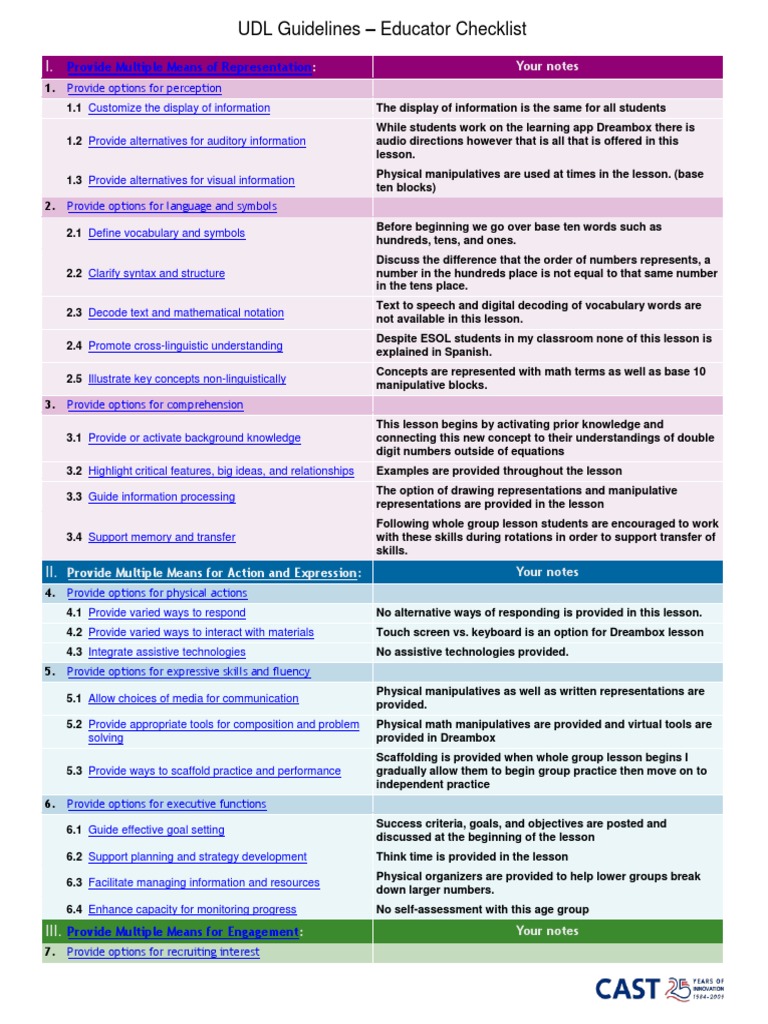 Udl Checklist Dunbar Istc 731 | PDF | Information | Goal Setting