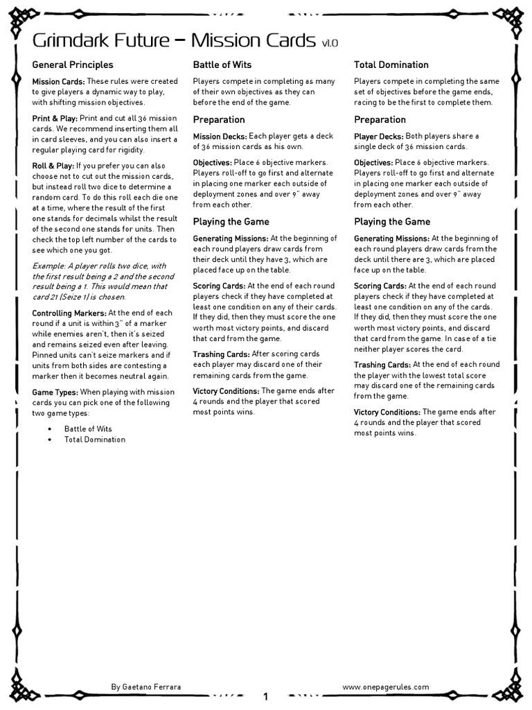 Dynamic Mission Cards for Gameplay | PDF | Playing Cards | Games Of ...