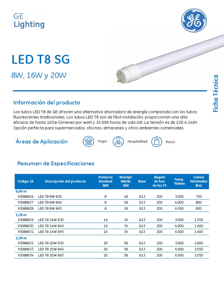 Ficha TecnicaLED T8 SG PDF Diodo emisor de luz Lámpara fluorescente