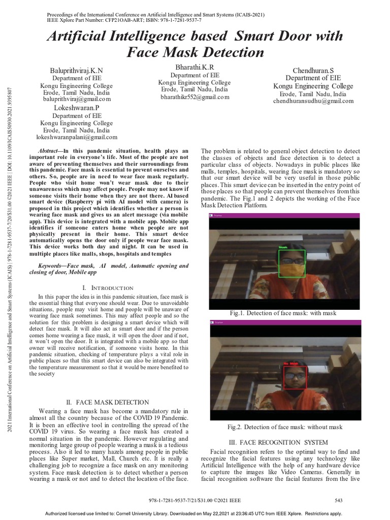 Artificial Intelligence Based Smart Door With Face Mask Detection | PDF ...
