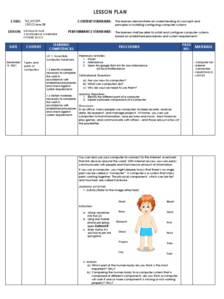 Computer Systems Installation Lesson Plan | PDF | Computer Hardware ...