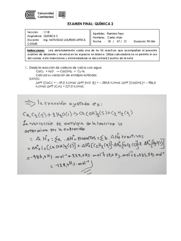 Examen Final 2021-0 Quimica 2 | PDF