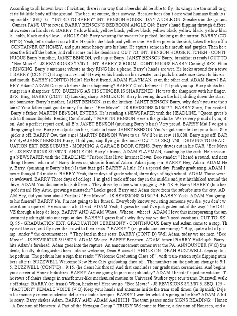 It Should Be The Entire Bee Movie Script | PDF | Bees | Pollination