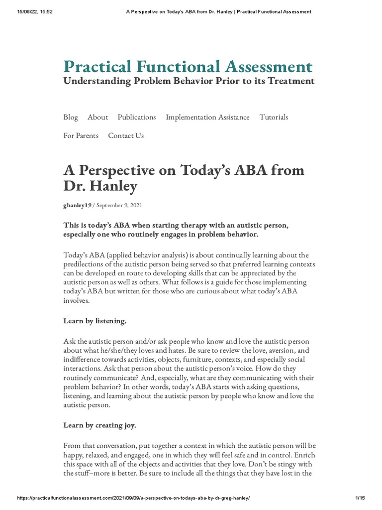 A Perspective On Today's ABA From Dr. Hanley Practical Functional