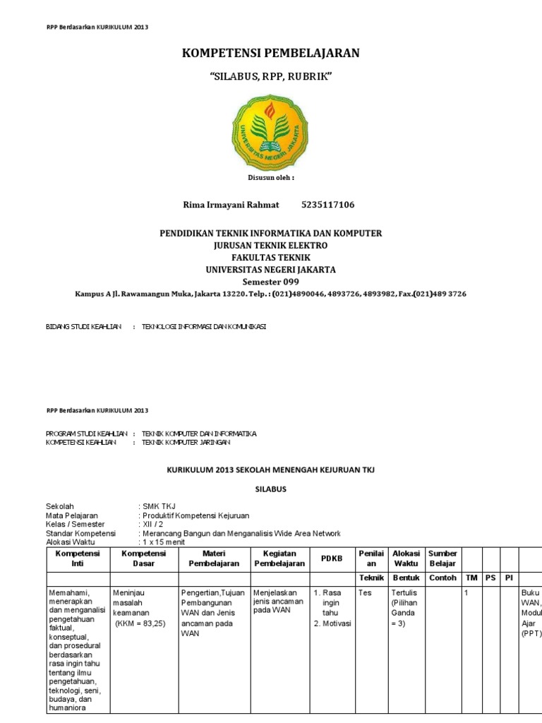 Sekolah Menengah Kejuruan Tkj Silabus Se Pdf