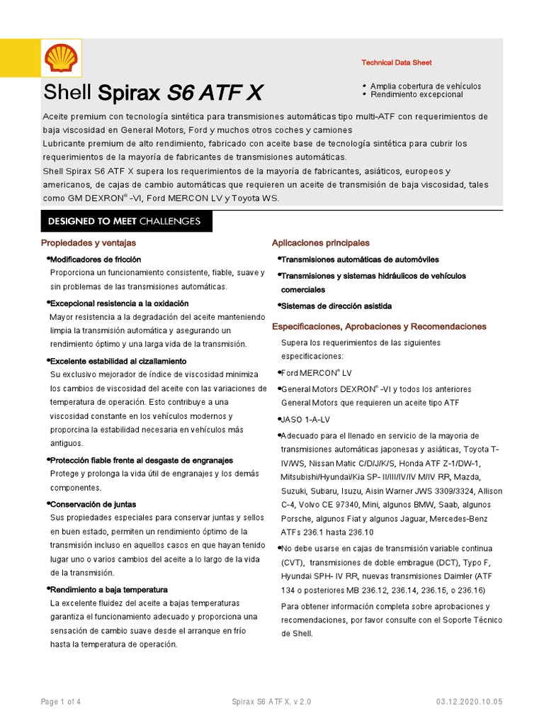 FT SH Spirax S6 ATF X | PDF | Transmisión automática | Transmisión ...