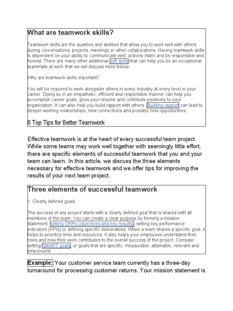 Understanding Teamwork Skills | PDF | Goal | Brainstorming