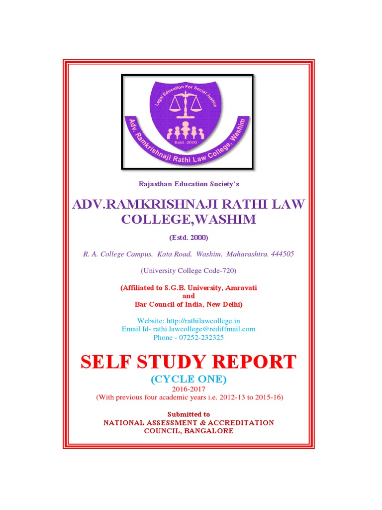 Self Study Report Adv Ramkrishnaji Rathi Law College, Washim PDF