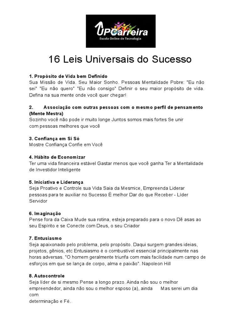 16 Leis Universais Do Sucesso - A Lei Do Triunfo de NAPOLEON HILL | PDF | Mente