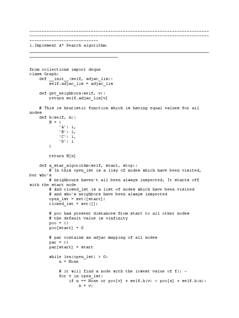 Implement A* Search and AO* Search Algorithms (39 | PDF | Applied ...