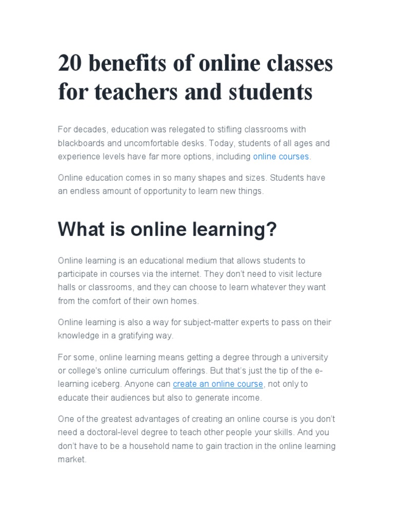 20 Benefits of Online Classes For Teachers and Students | PDF ...
