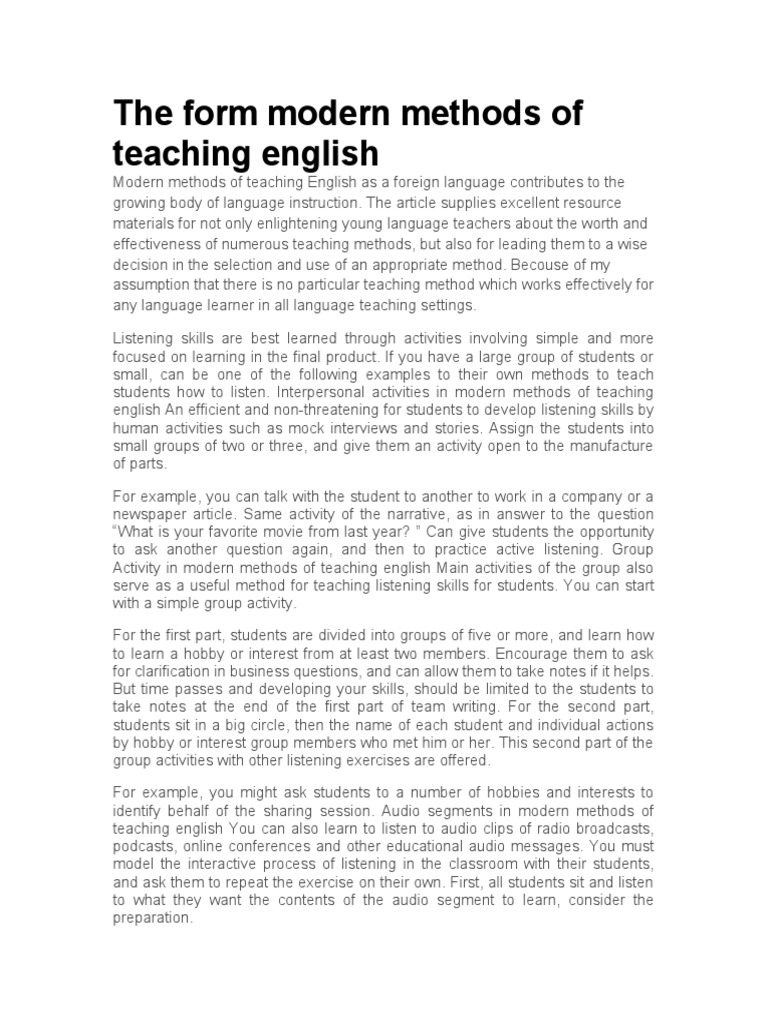 Modern Methods Of Teaching Listening Skills In English As A Foreign