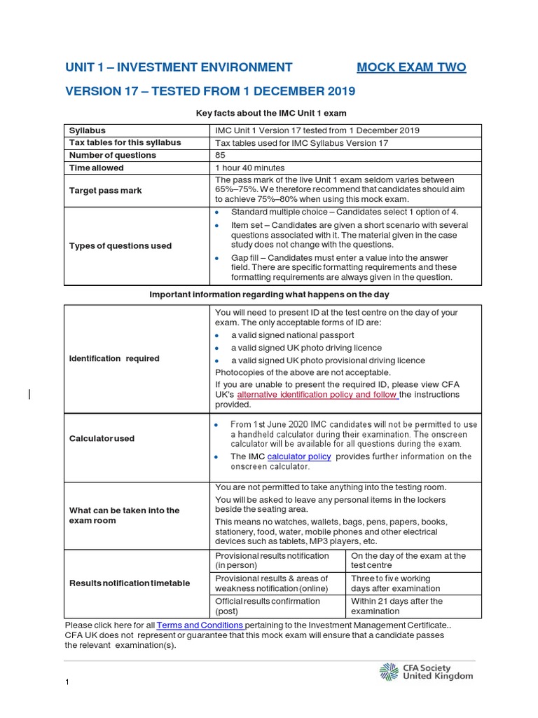 IMC Unit 1 Mock Exam 2 V17 June 2020 Final Version 11 PDF Test