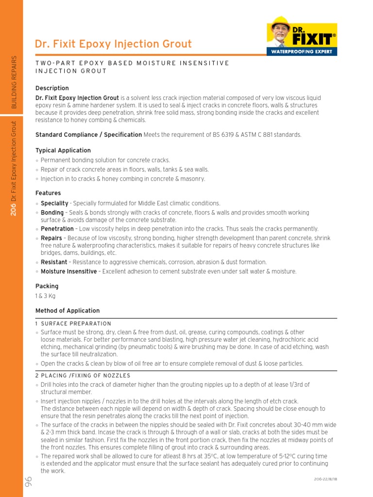 Dr. Fixit Epoxy Injection Grout PDF Epoxy Concrete