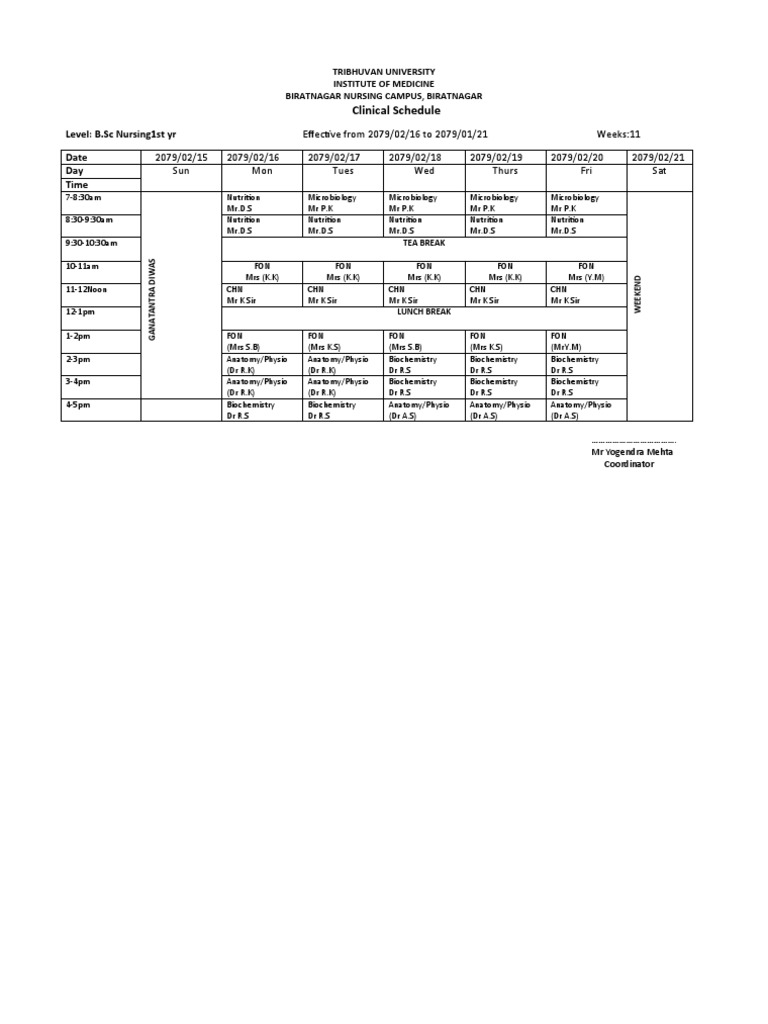 B.SC 1st Yr Class Schedule | PDF | Health Care