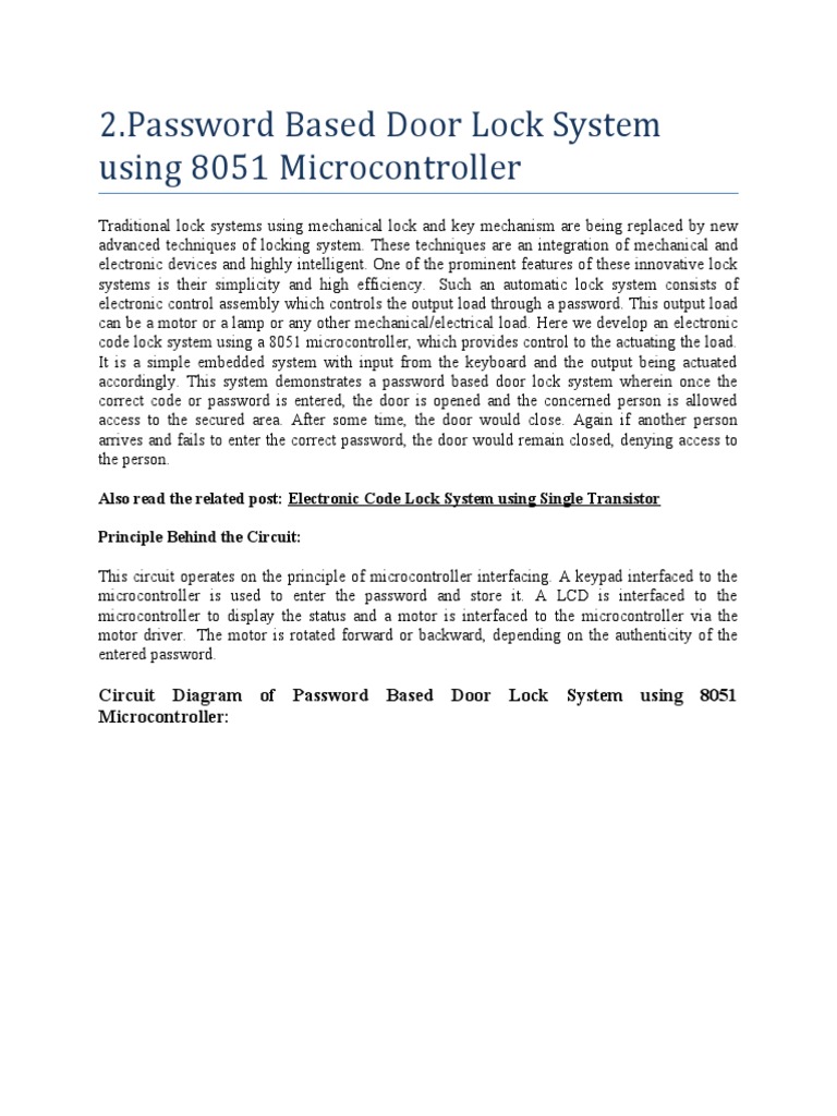 2.password Based Door Lock System Using 8051 Microcontroller | PDF ...