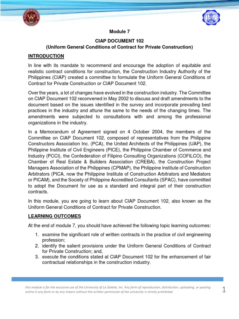 CE Laws, Ethics and Contracts Module 7 CIAP Document 102 Uniform