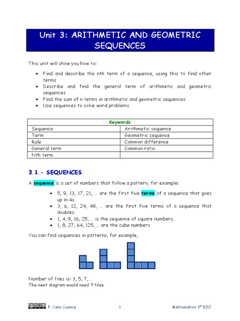 Arithmetic and Geometric Sequences Guide | PDF | Mathematical Objects ...