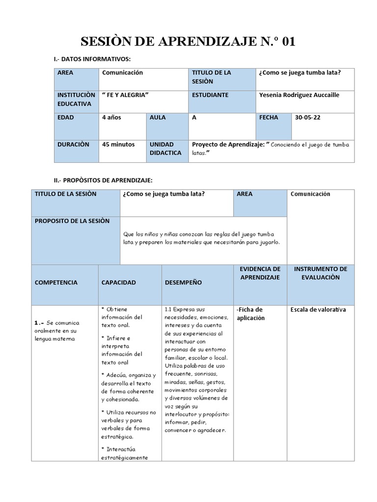 Sesion Tumba Latas PDF Aprendizaje Evaluación