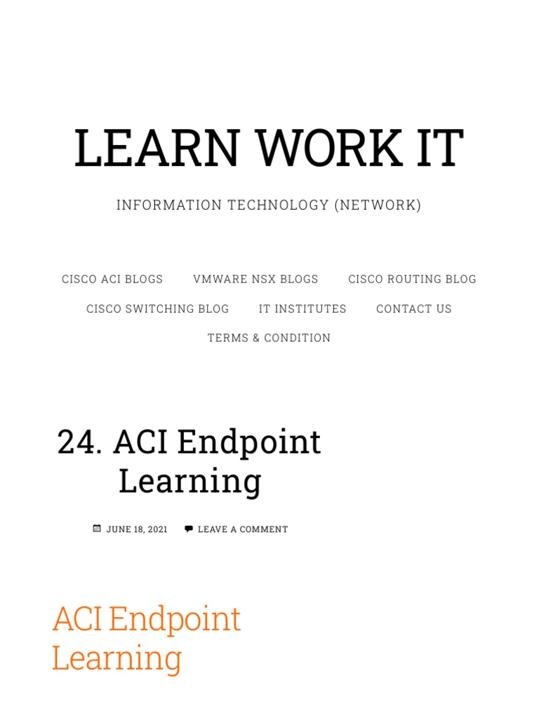 ACI Endpoint Learning - LEARN WORK IT | PDF | Ip Address | Computing