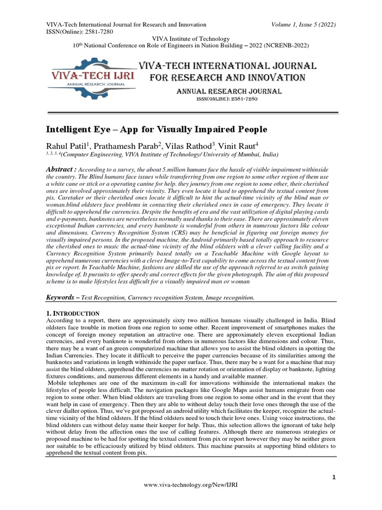 Intelligent Eye App for the Visually Impaired | PDF | Visual Impairment ...