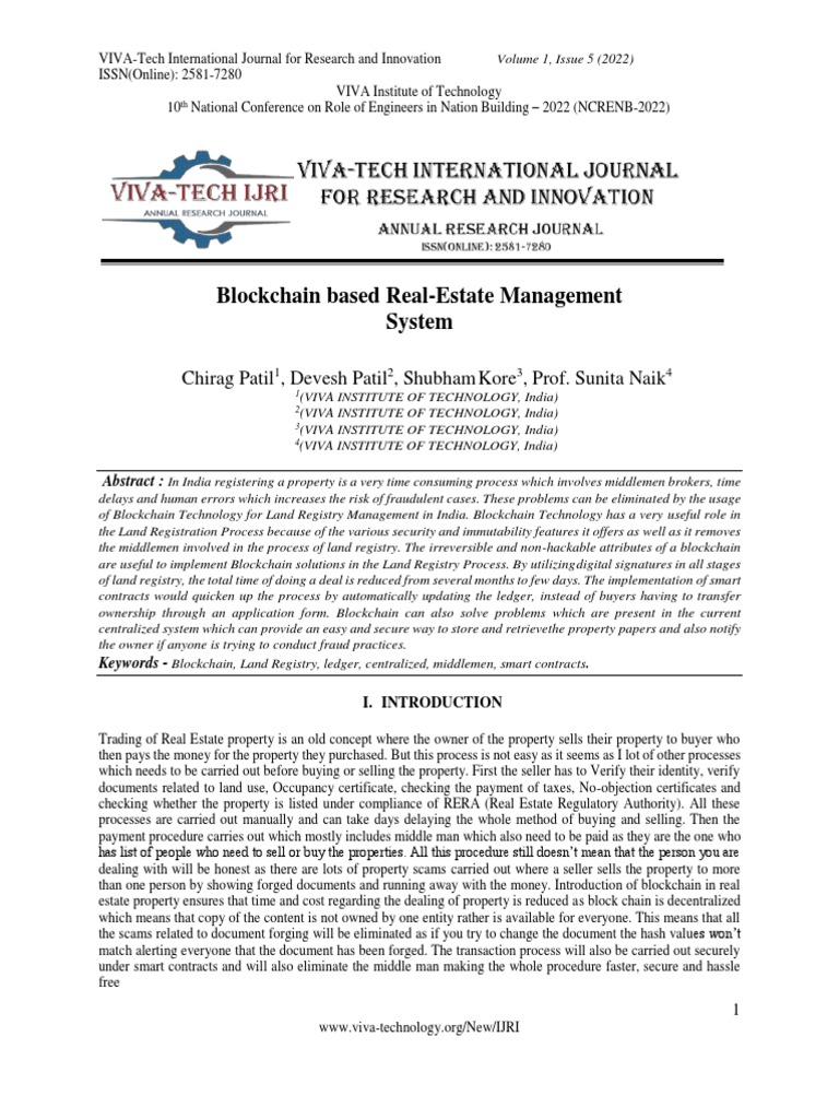Blockchain for Real Estate Management | PDF | Computing | Computer Science