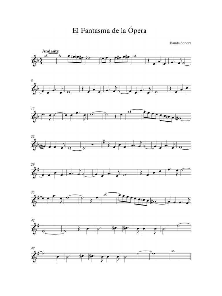 Partitura Fantasma Del Opera - Flauta Dulce | PDF