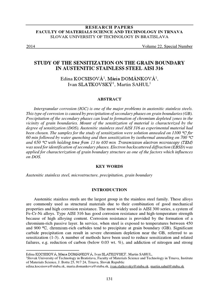 Sensitization in AISI 316 Stainless Steel | PDF | Chemistry | Building ...