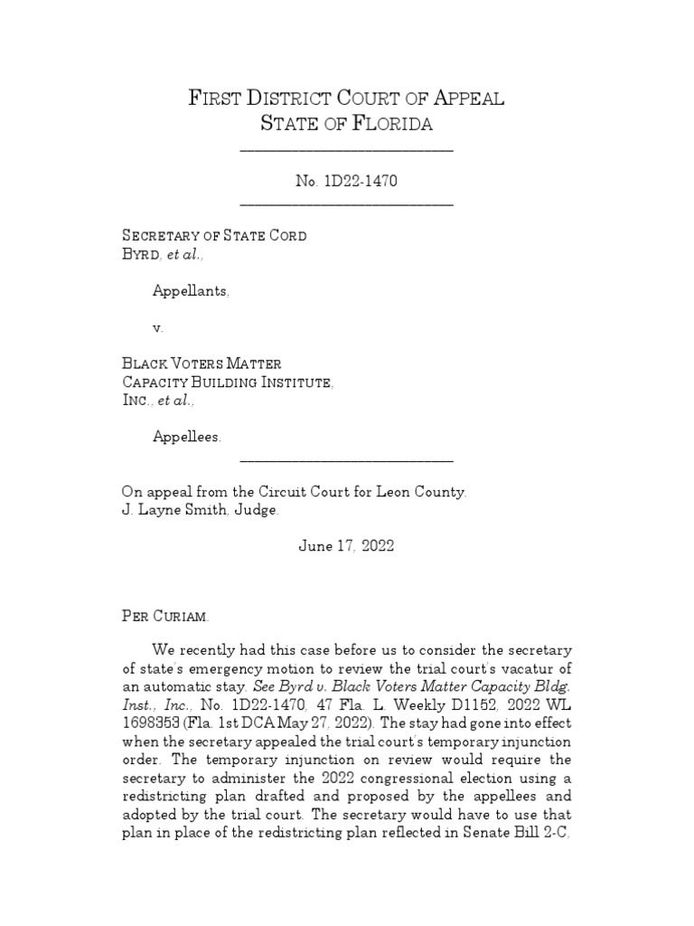 FIRST DISTRICT COURT OF APPEAL STATE OF FLORIDA On Appeal From The