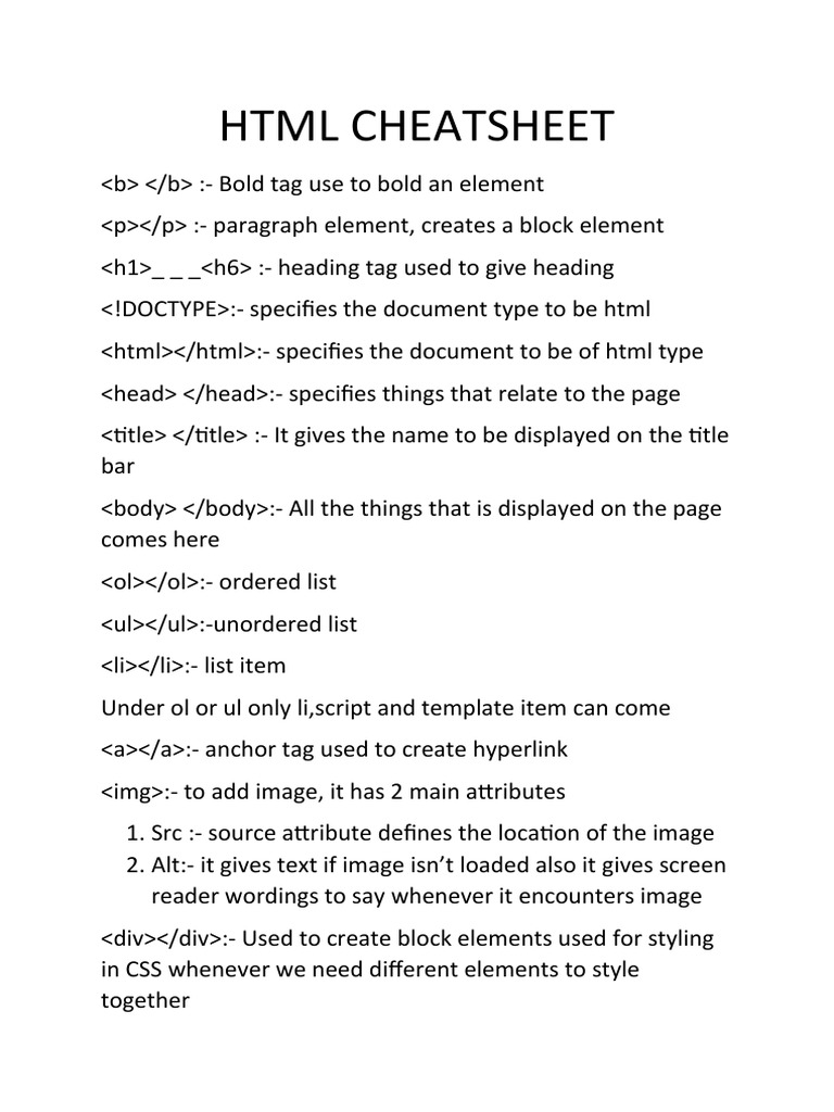 HTML CHEATSHEET | PDF | Html Element | Html