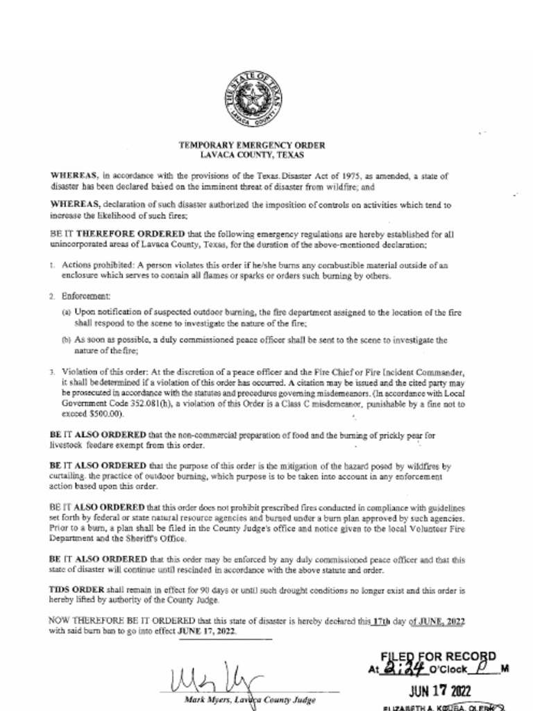 Lavaca County Burn Ban PDF