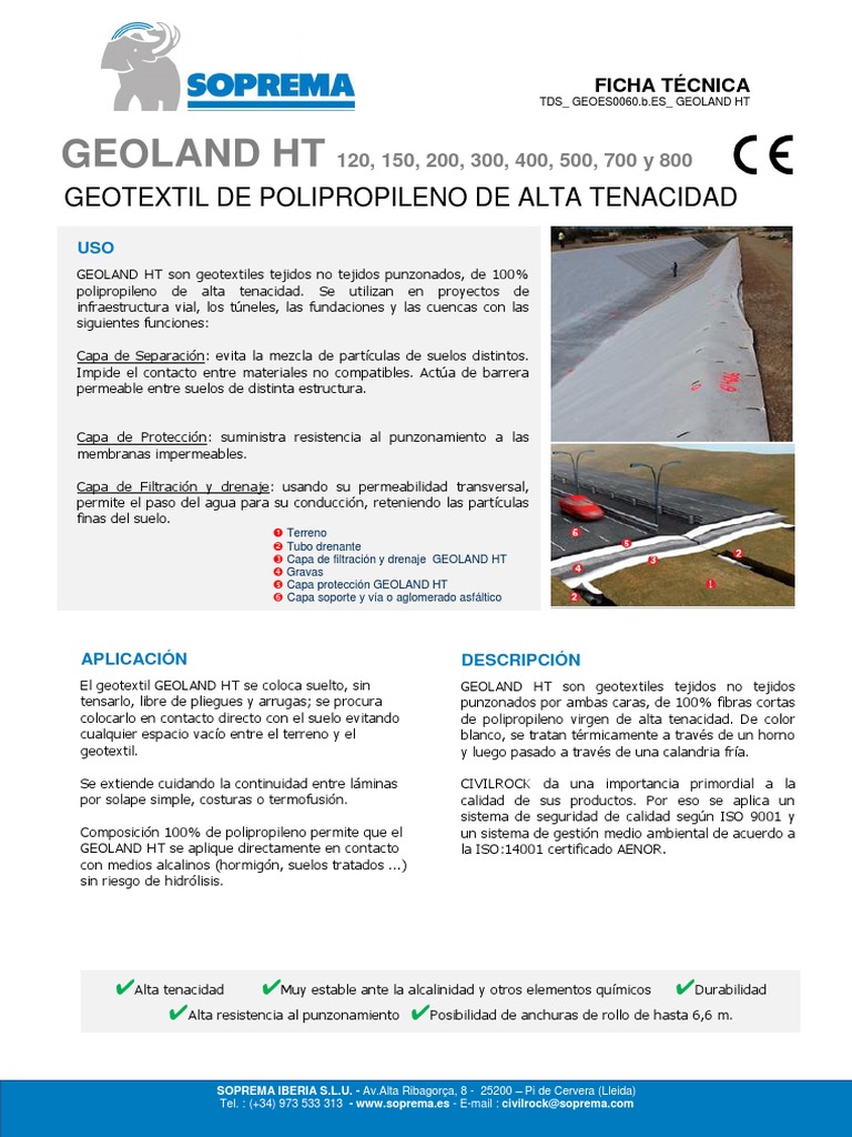 Geotextiles GEOLAND HT: Ficha Técnica | PDF | Química | Física Aplicada ...
