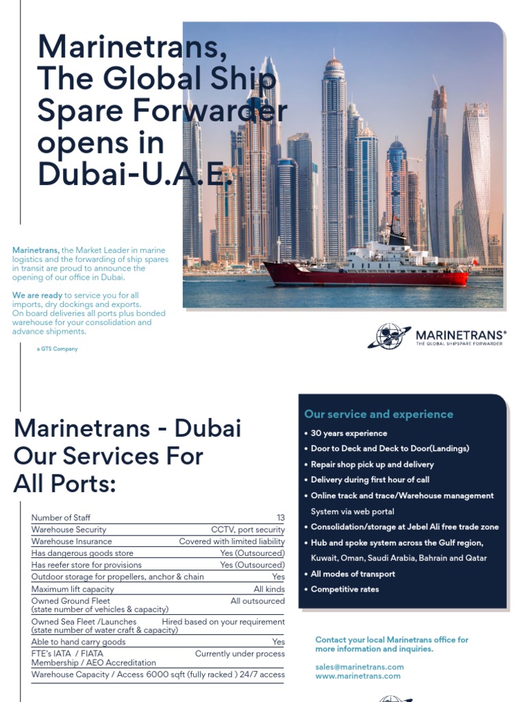 Marinetrans, The Global Ship Spare Forwarder Opens in Dubai-U.A.E | PDF ...