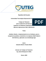 Análisis, Diseño, e Implementación de Un Software, para La Recepción de Pedidos A Domicilio en La Empresa Chef's Subs & Grill Delivery, Aplicando Una Metodología Ágil