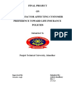 Final Project ON Study On Factor Affecting Customer Preference Toward Life Insurance Policies