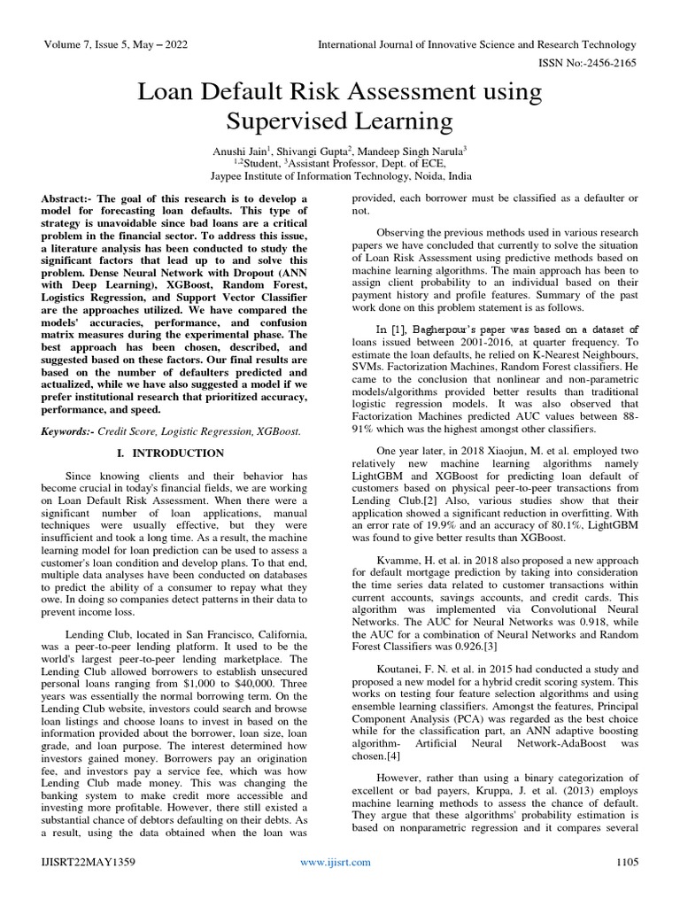 Loan Default Risk Assessment Models | PDF | Machine Learning ...
