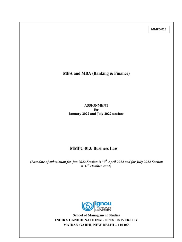 MBA Business Law Assignment Guide | PDF | Finance & Money Management