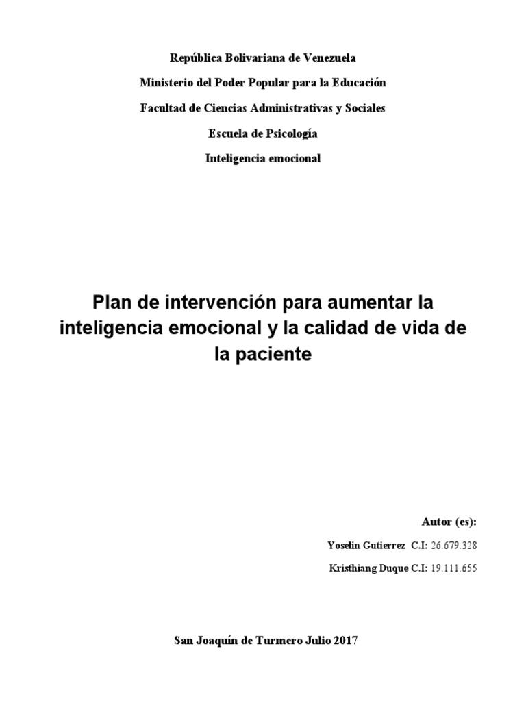 Plan de Intervención en Inteligencia Emocional | PDF | Depresión ...