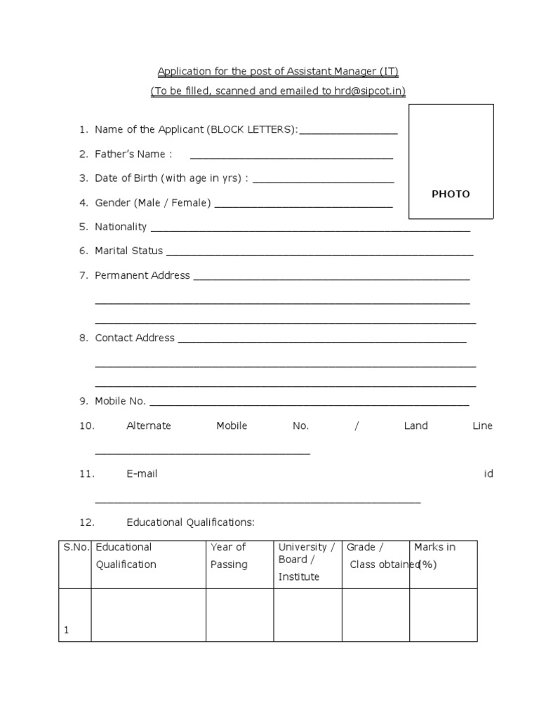 Applicationforthe postofAssistant-Manager-IT | PDF | Career & Growth ...