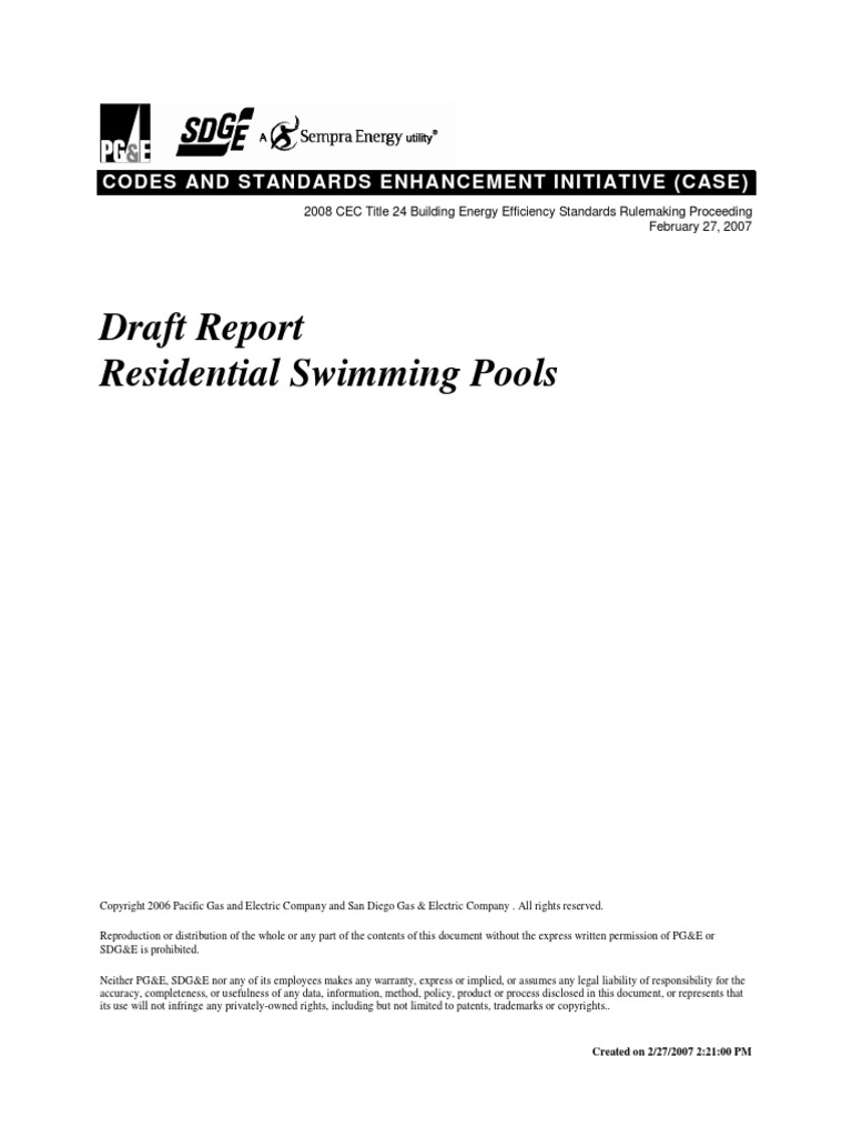 Draft Report Residential Swimming Pools Codes and Standards