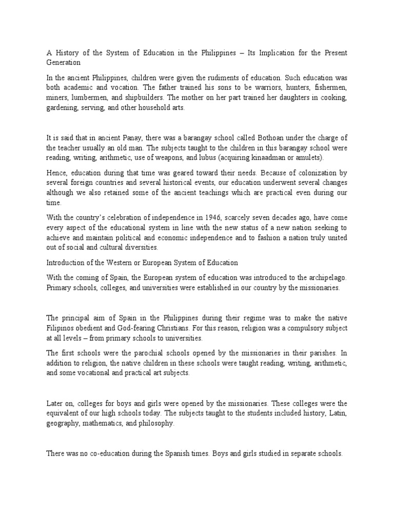 History of Education in the Philippines | PDF | Philippines | Schools