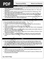 Physics XI Numerical and MCQ's Motion in One Dimension