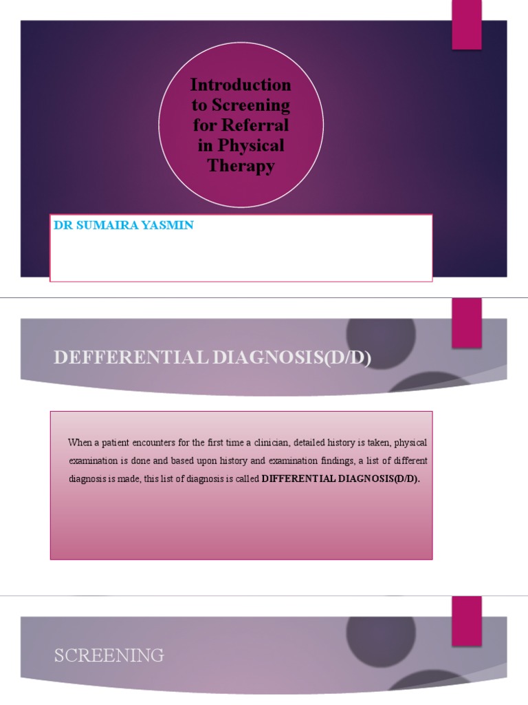 Screening for Referral A Guide to Differential Diagnosis and Medical