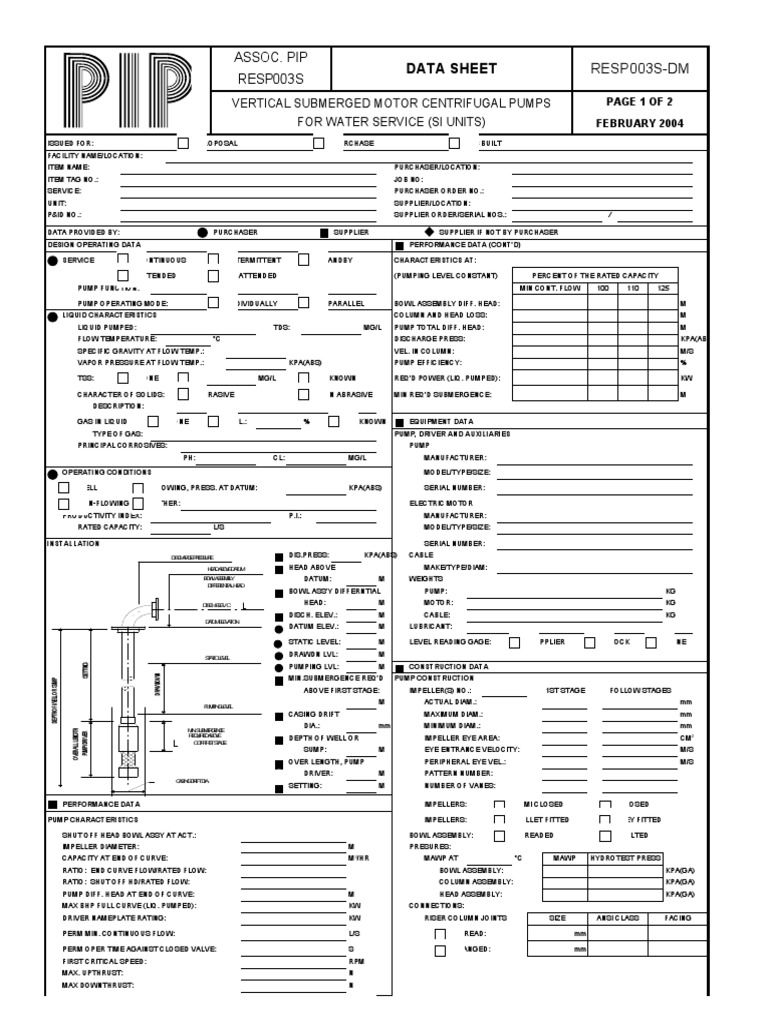 Assoc. Pip RESP003S: Data Sheet | PDF | Pump | Electric Motor