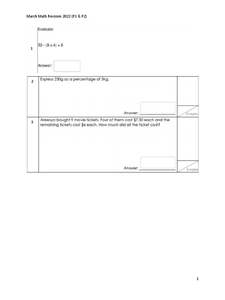 March 2022 Math Revision Guide P1 & P2 | PDF
