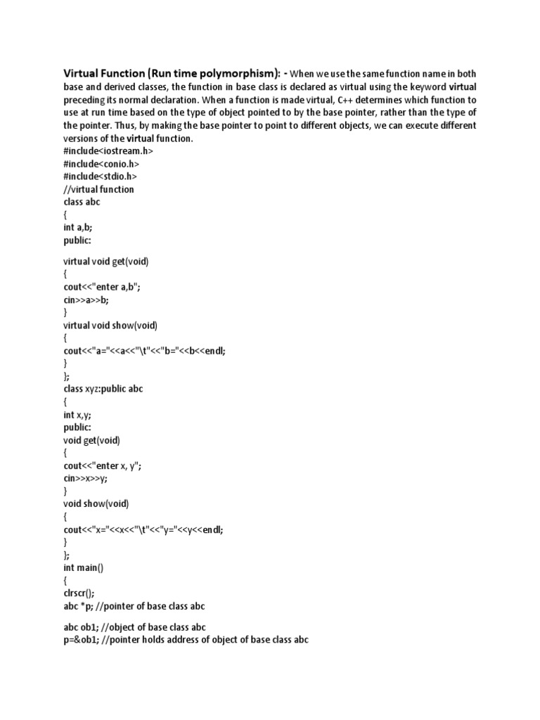 Virtual Function and Pure Virtual Function | PDF | Class (Computer ...