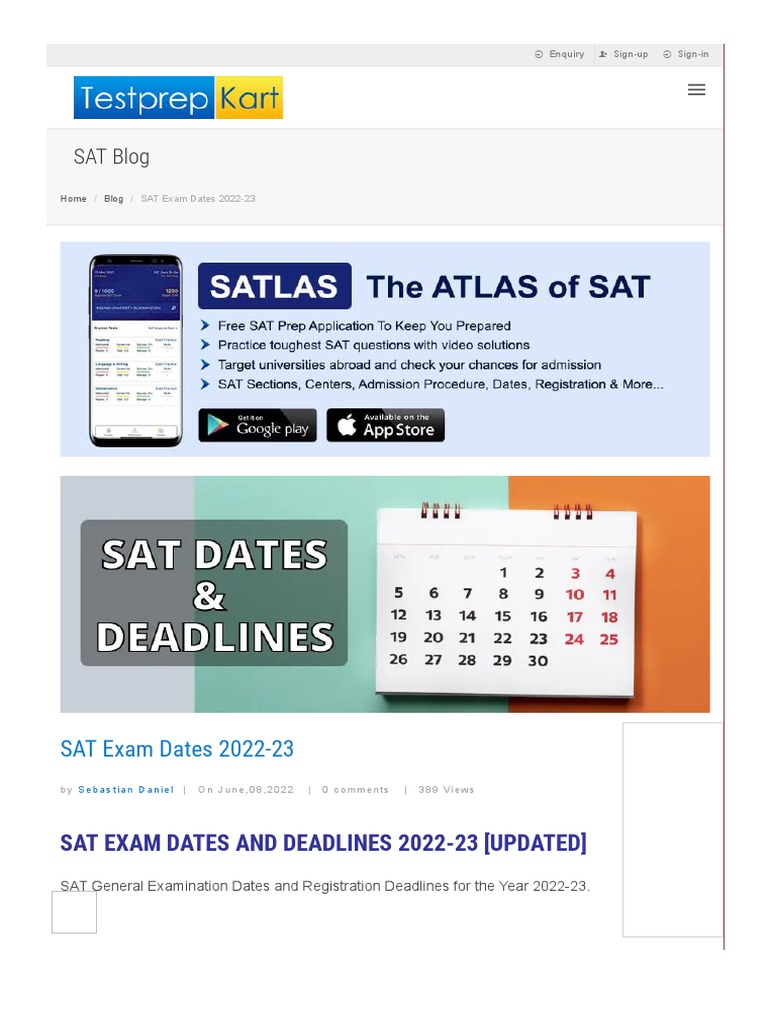 SAT Exam Dates & Deadlines 202223 PDF Sat Test (Assessment)